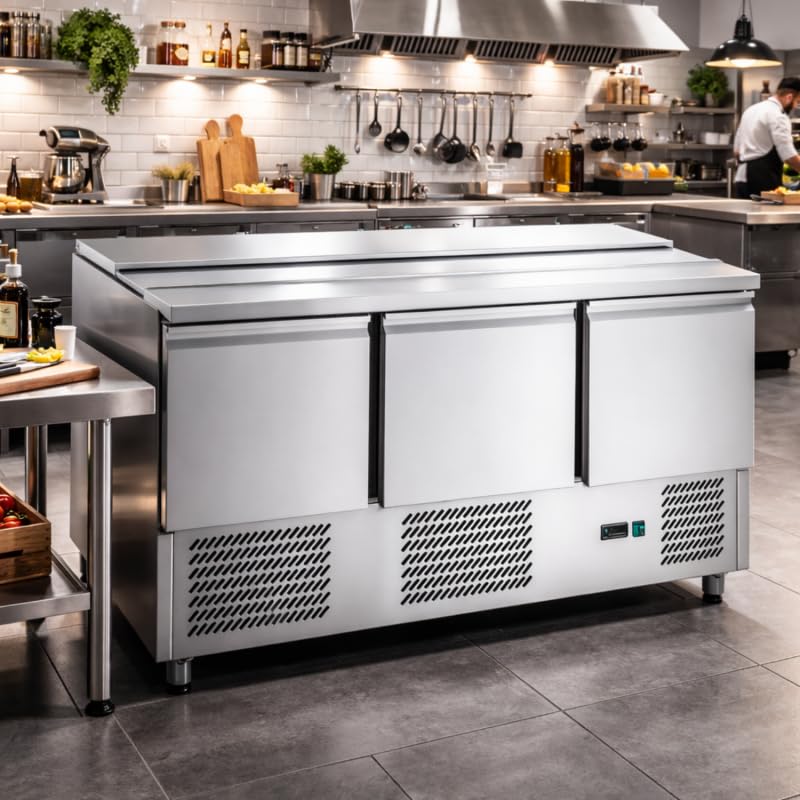 Genérico Saladette Refrigerado 3 Puertas Plan Telescópico - 368 L - GN 1/1 - Frío Ventilado - R290
