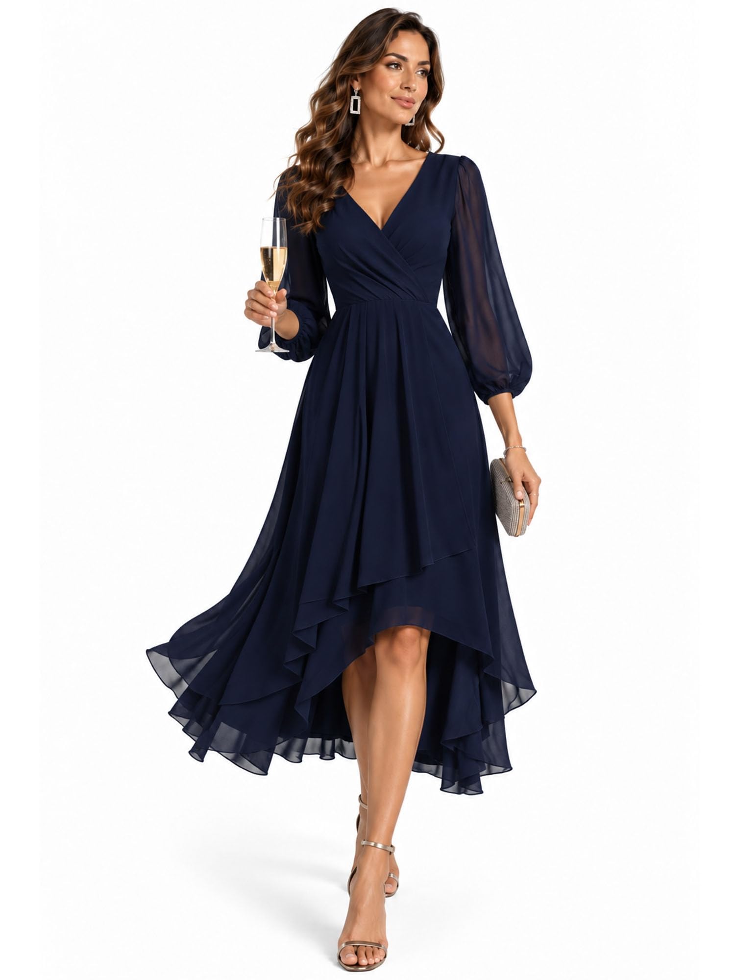 Ever-Pretty Women's Long Sleeves Midi Fall Cocktail Wedding Guest Dresses OEKO-TEX STANDARD 100