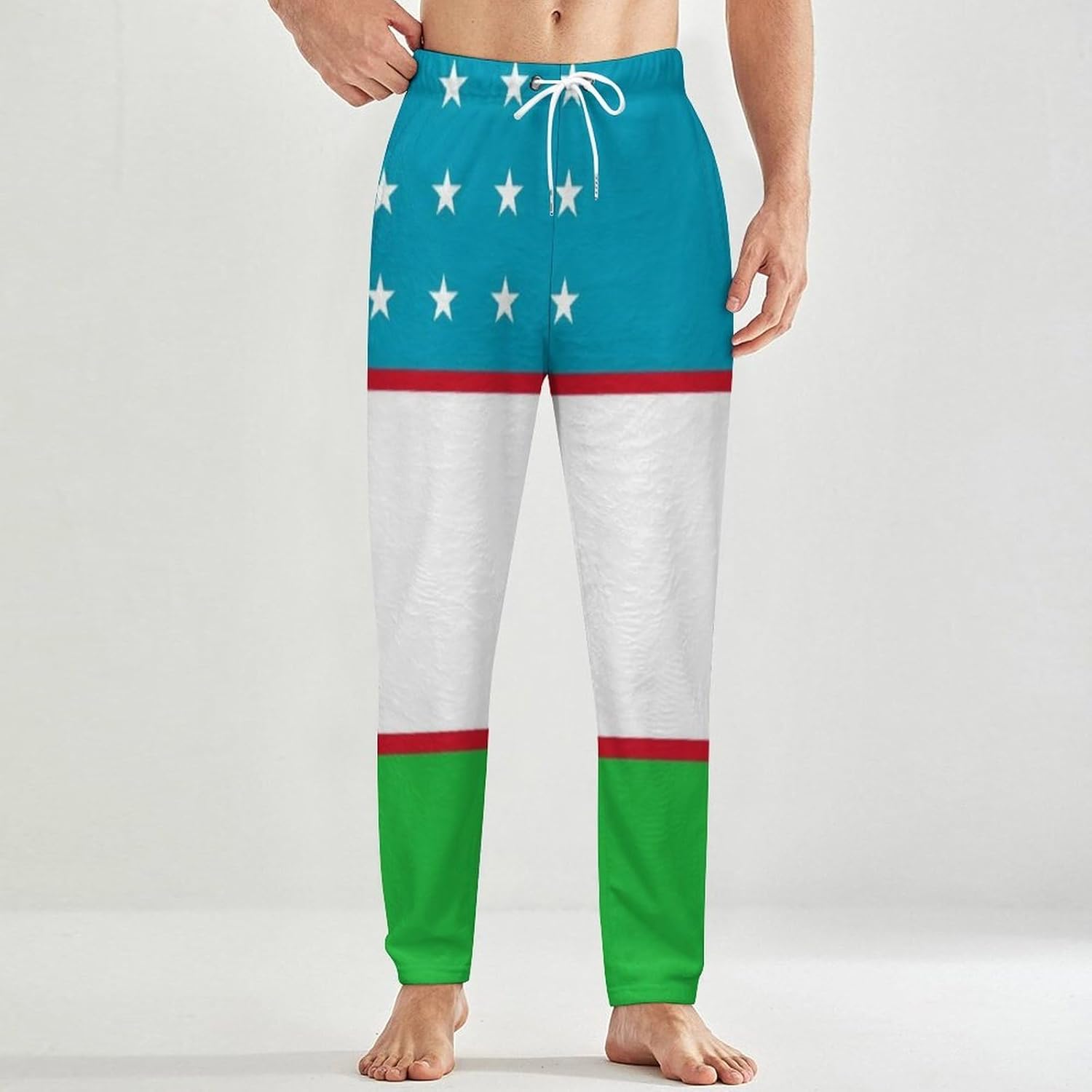Novelty Mens Women Pyjama Pants Soft Flannel Sleep & Lounge Pants, Pj Bottoms With Republic Of Uzbekistan Flag