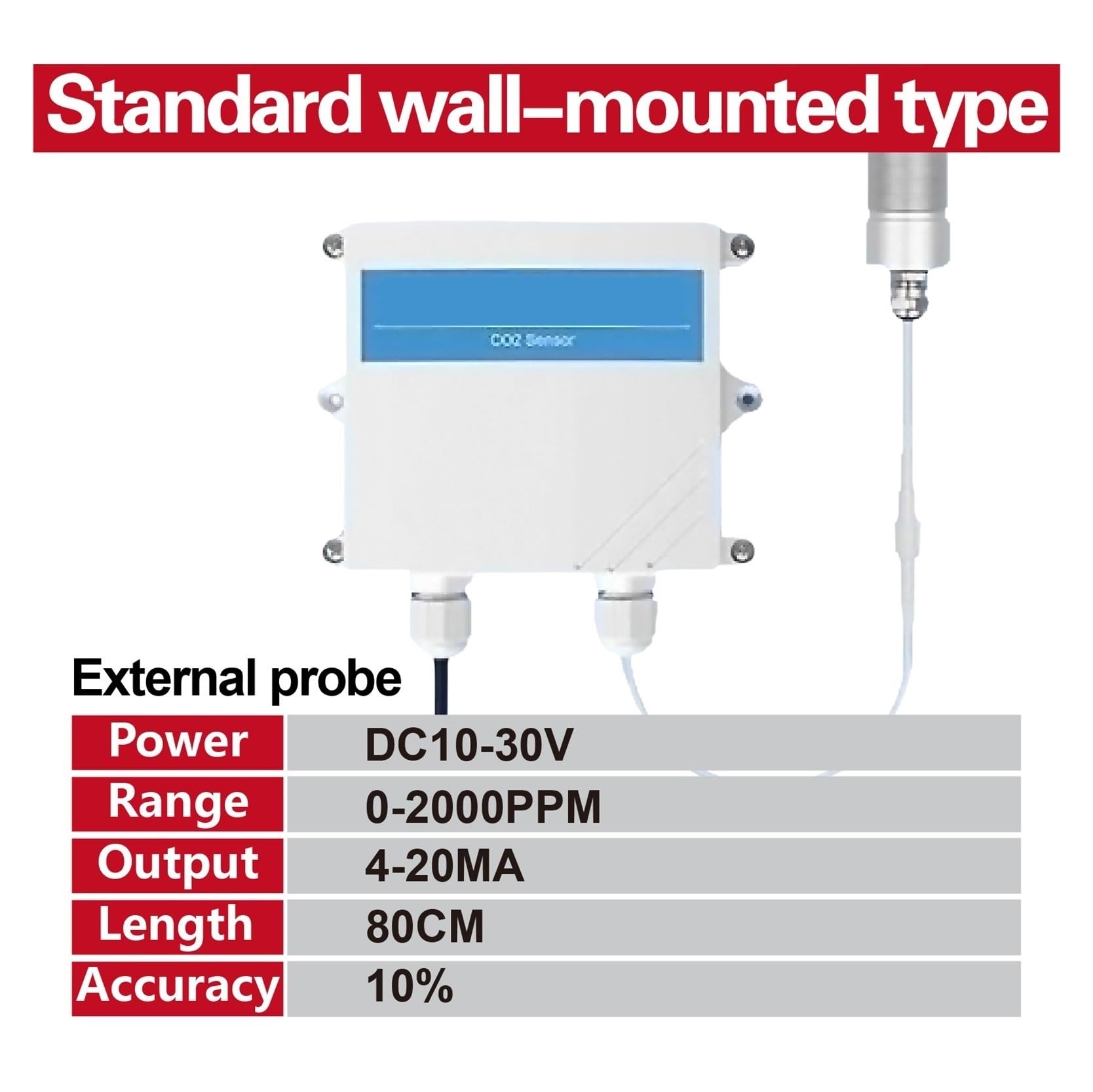 Gasdetektor, Wandmontierter Kohlenmonoxidsensor CO-Gasdetektor-Sender RS485 4-20mA-Ausgang Industrieller CO-Monitor für Arbeit und Zuhause(EP 4-20MA 2000PPM)