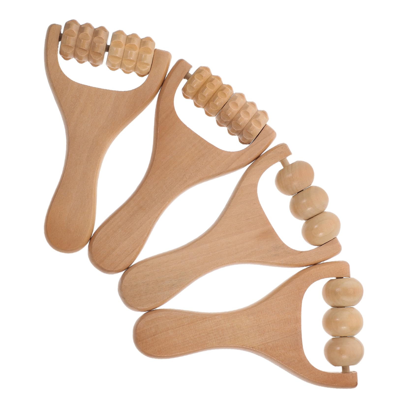 NOLITOY Wooden Foot and Back Massage Roller 4pcs Set with Three-Bead and Tooth Rollers Deep Tissue Manual Calf and Neck Massager for Body Relaxation