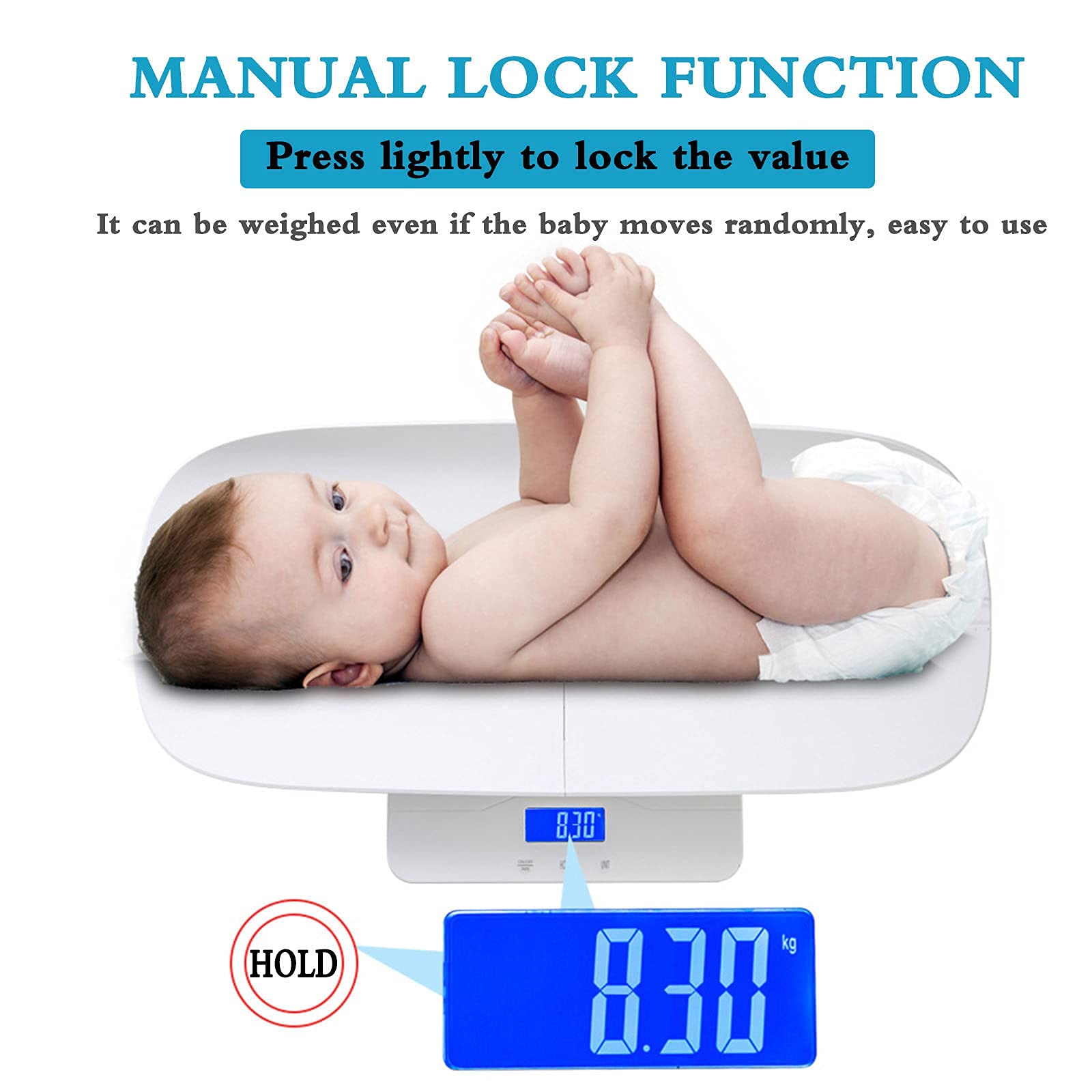 Bilancia Neonato,Bilancia Neonati Digitale Professionale,Bilancia Neonato E Adulti,Bilancia per Animali,Bilancia di Precisione Pesa Bimbi con Display Lcd60.5 * 26.5Cm(Bianco)