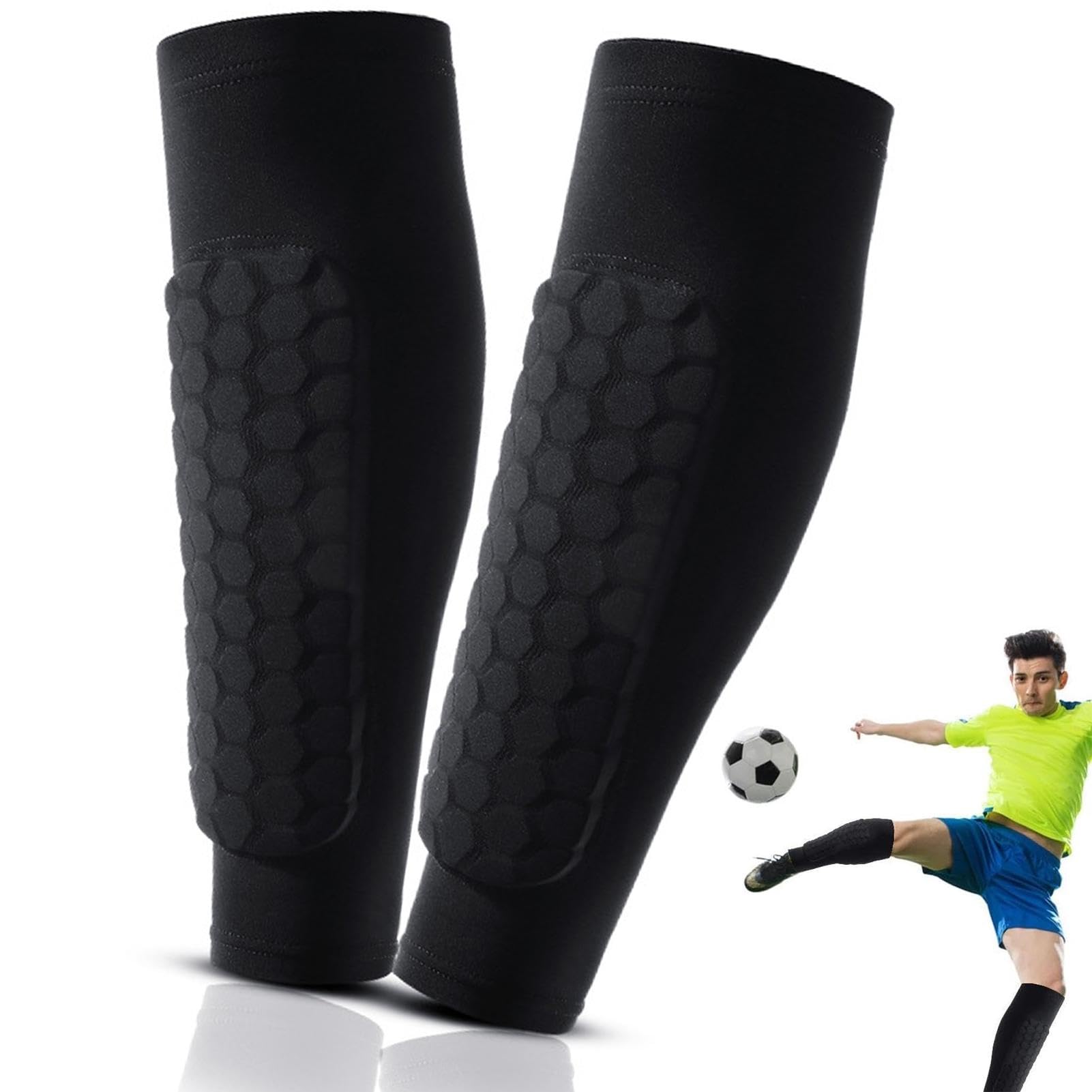 Flexible Shin Pads With Honeycomb Protection - Football Shin Guard Sleeves for Kids, Teens and Adults