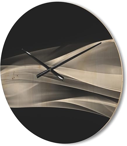 Miniatura 3 de Reloj de pared de madera moderno con diseño de fractal brillante sobre negro, grande, decorativo, moderno, reloj de pared de gran tamaño para