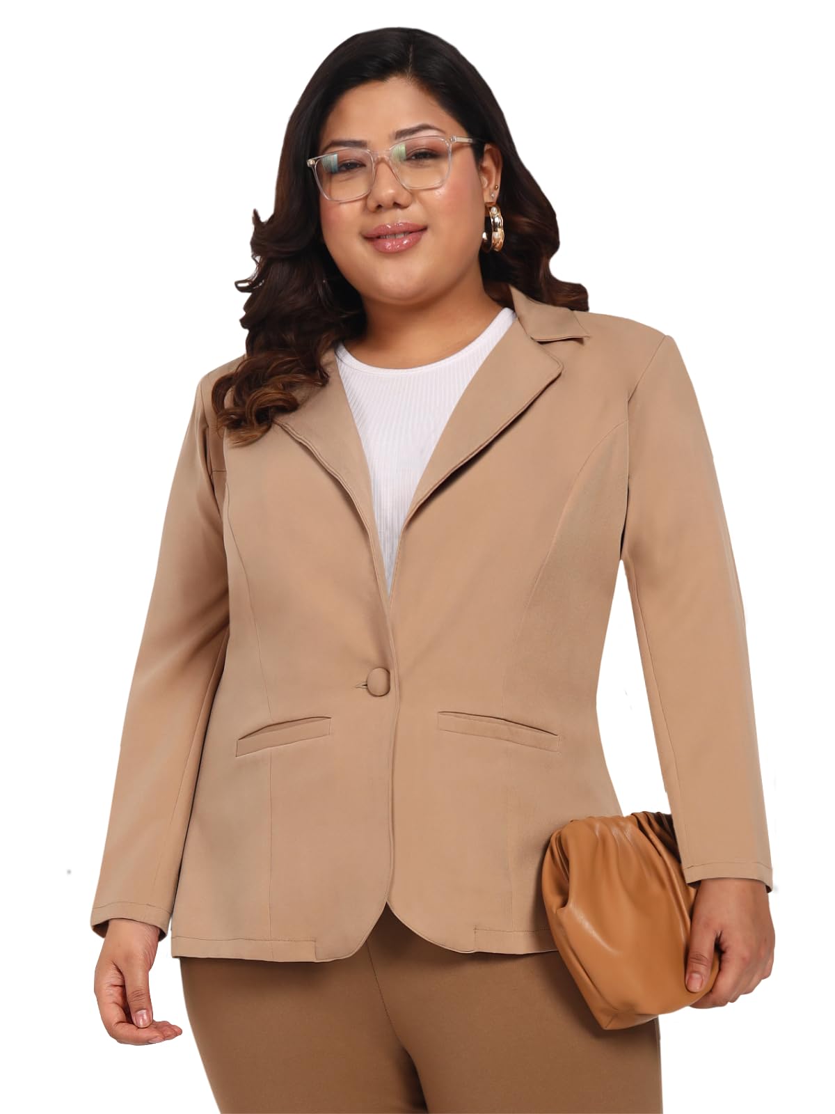 wild u Women Plus Size Formal Blazer | Single Breast l Office Wear | Stretch | Easy Care | Western Stylish (Beige, Size : 3XL-8XL)-picture-18