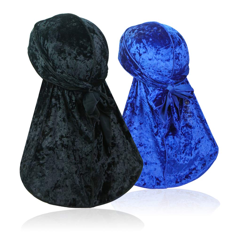 2 PCS Crushed Velvet Wave Durag – Premium Soft Durag Headwear with Extra Long Tail Perfect for 360 Waves
