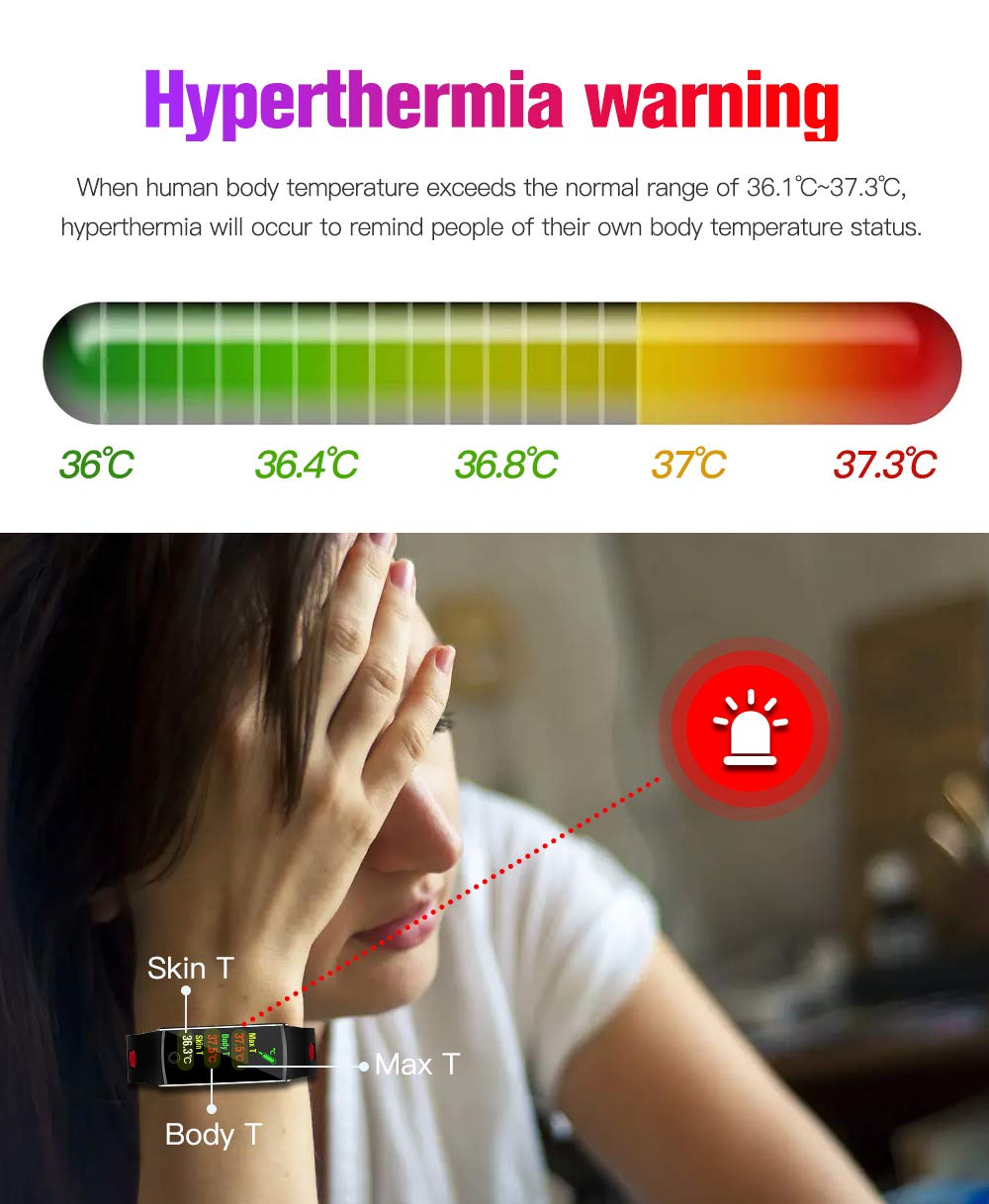 Inteligentny zegarek pomiar temperatury fitness trackery tętno pomiar ciśnienia tlenu we krwi pulsoksymetr bransoletka wodoodporny krokomierz (czarny)