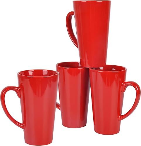 Miniatura 8 de Juego de 4 tazas de café altas de cerámica con embudo blanco de 16 onzas para café, té, cacao, latte, leche