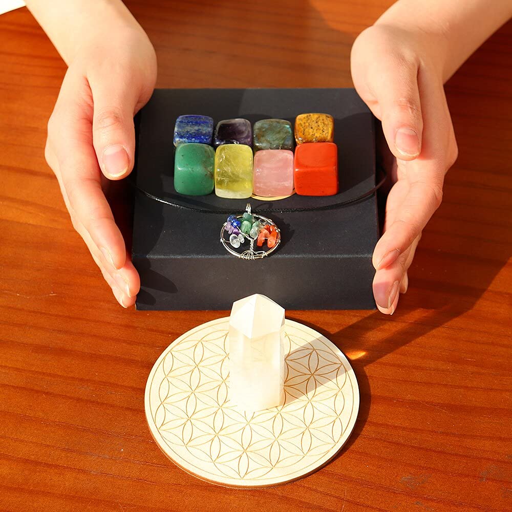 ZTBH Cristal de meditación Natural 11pcs / Set Natural Crystal Stone Chakra Stone Crystal Gemstone Claro Cuarzo Cristal Wand for la meditación Piedra de Cristal (Color : Box)