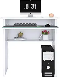 Mesa para Computador Compacta, 76 cm Altura, 60 cm Largura, Branca, com Prateleira para Teclado