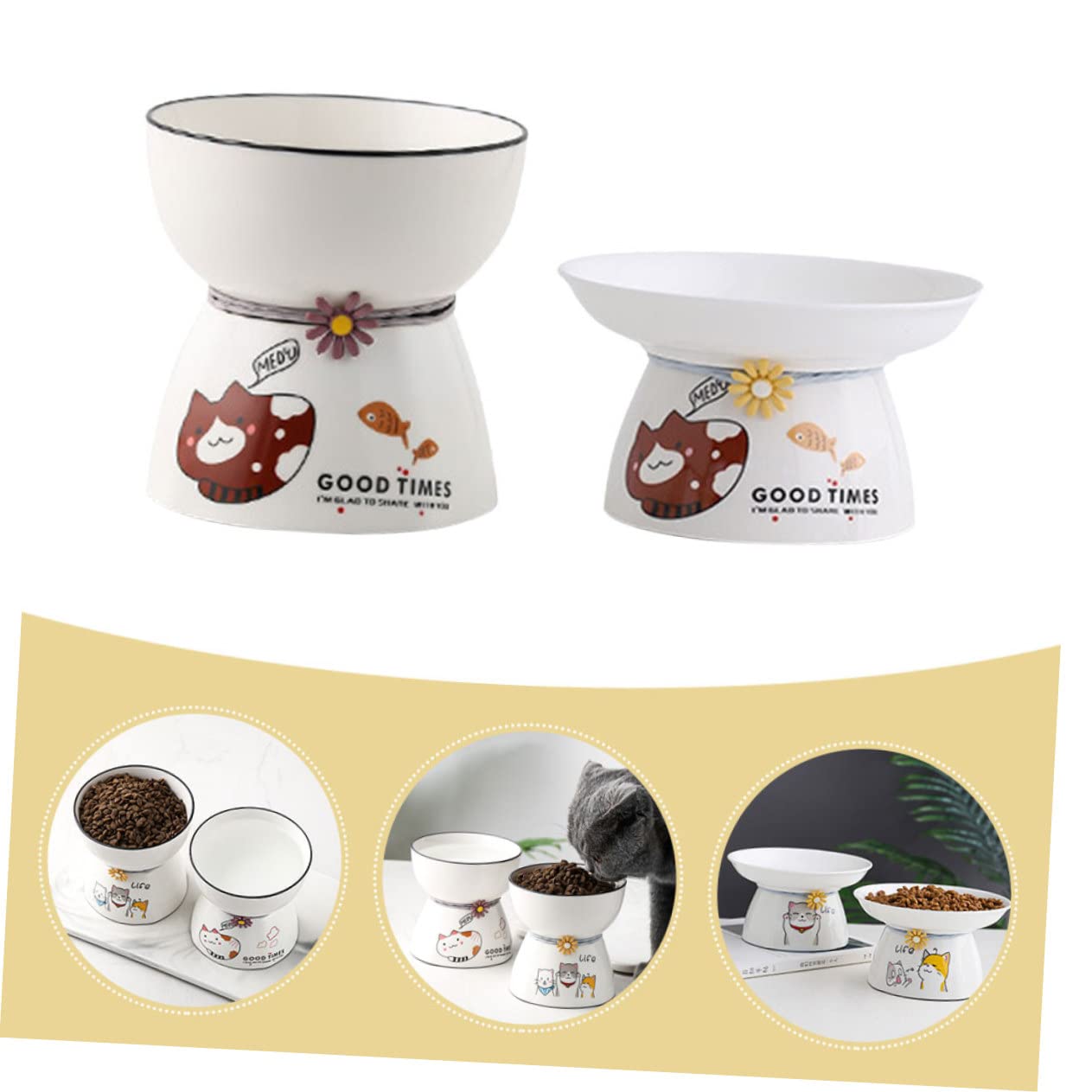 2stücke Erhöhte Katzennäpfe Aus Keramik Für Hauskatzen Katzenfutter Und Wassernäpfe Mit Schräger Oberfläche Einfach Zu Reinigen Glatte Oberfläche Bequemes Fressen Und
