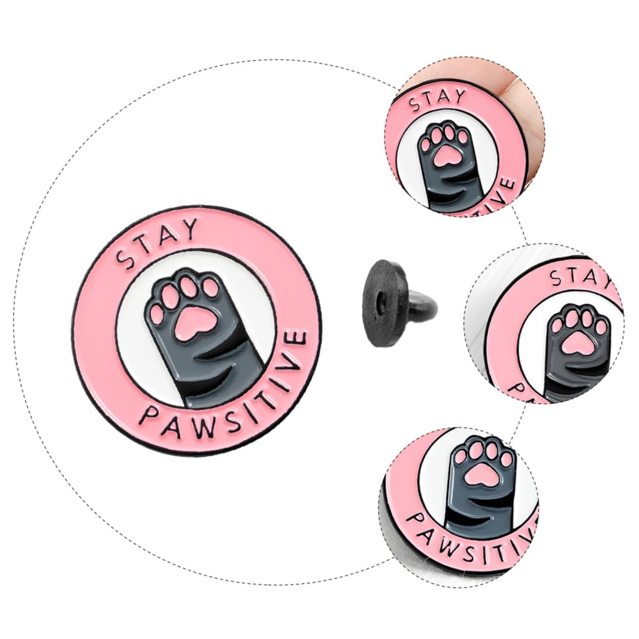 Happyyami Broche Chat Patte Ronde 1.18 Pouce Émail Rose Créative Lettre Anglaise Accessoire Mode Pour Vêtements Sac