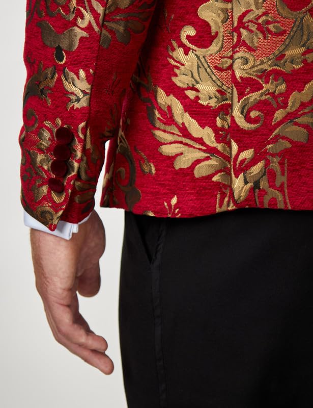 Xposed Stampa Paisley Broccato da Uomo su Giacca Jacquard Rosso Cremisi Blazer da Festa su Misura