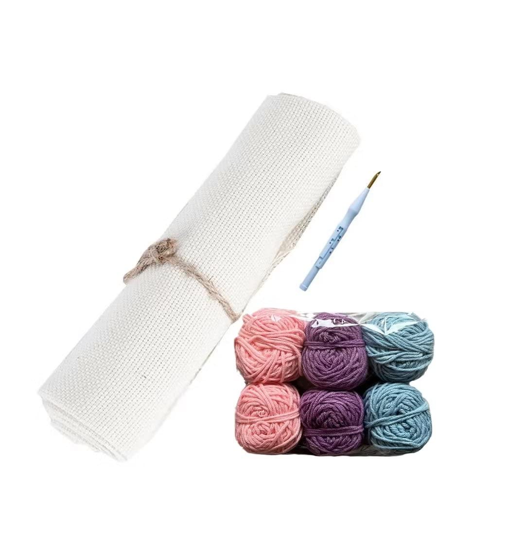 Włóczka do robótek ręcznych z zestawem, 100% bawełna, chusta mnicha w 6 kolorach, bawełna mleczna do Punch Needle Rug-Punch i igły, 4 nici, grubość 3,5 mm