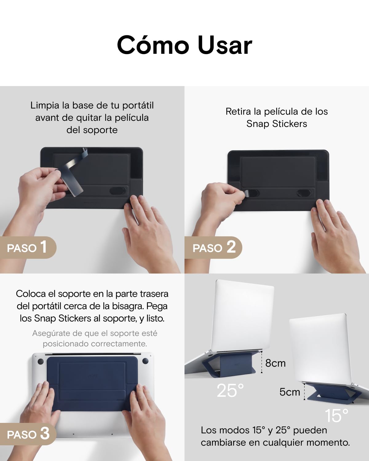 MOFT Soporte para computadora portátil, Soporte Adhesivo de refrigeración para portátil con Flujo de Aire para disipación de Calor con 2 ángulos de visión Ajustables, Soporte Plegable y portátil