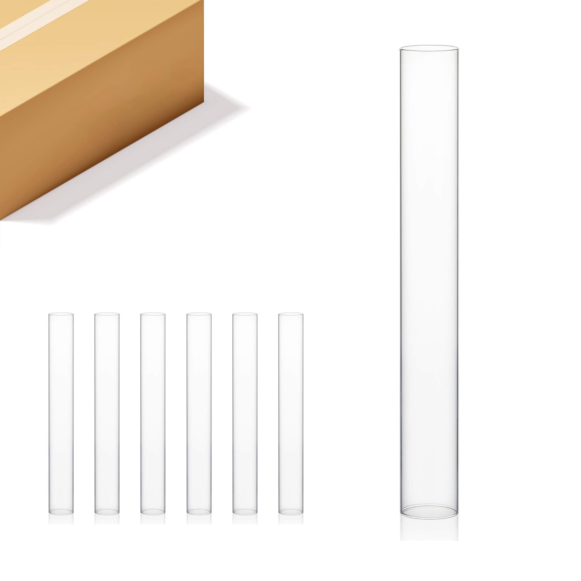 WGVI Hurricane Candle Holder Sleeve, Wide 2", Height 16", Clear Glass Cylinder Candleholder, Chimney Tube, Open Ended Candle Shade, 6 Pieces Bulk