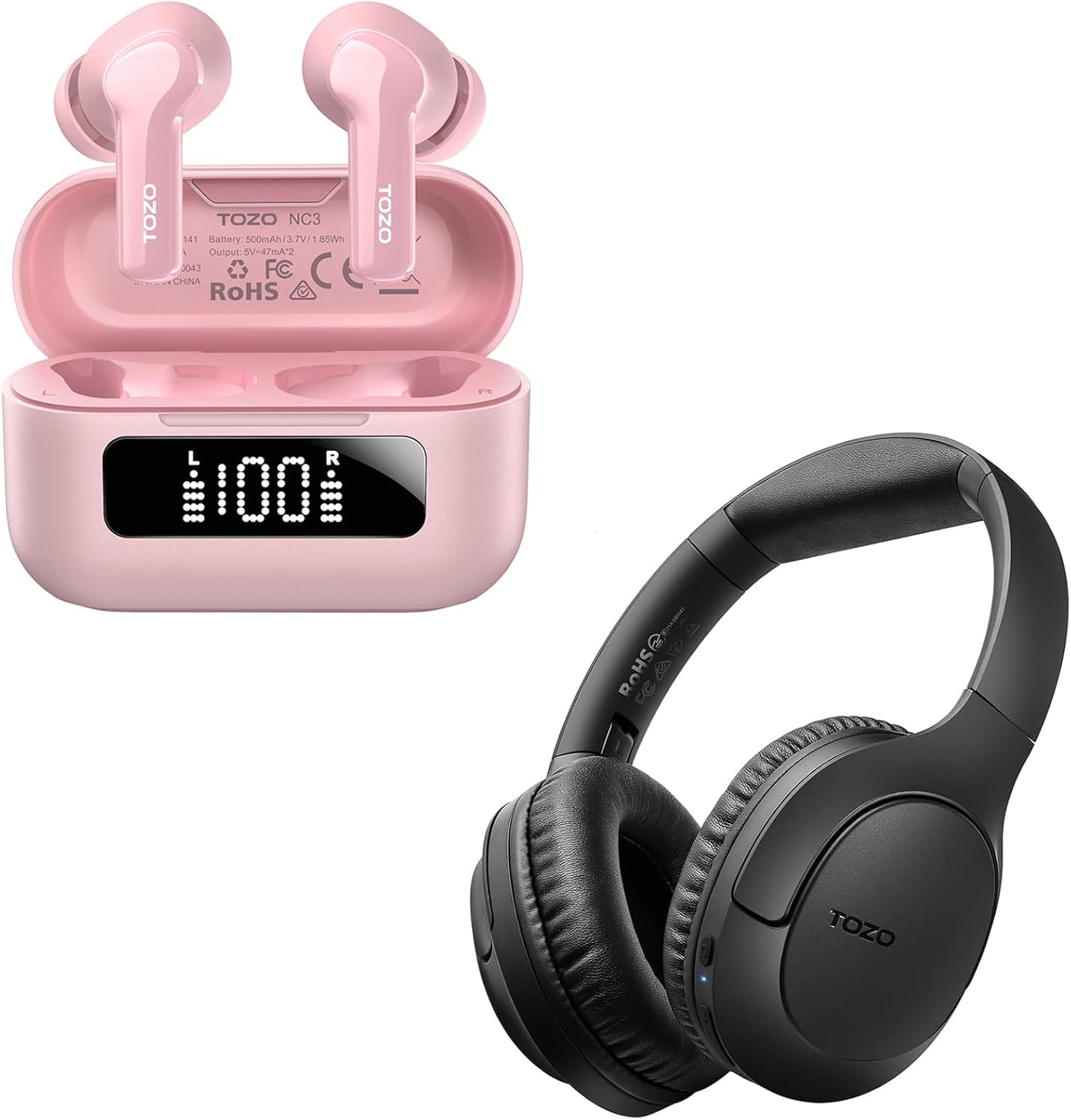 TOZO NC3 Hybrid Active Noise Cancelling Wireless Earbuds HA1 Bluetooth 5.4 Over Ear Headphones