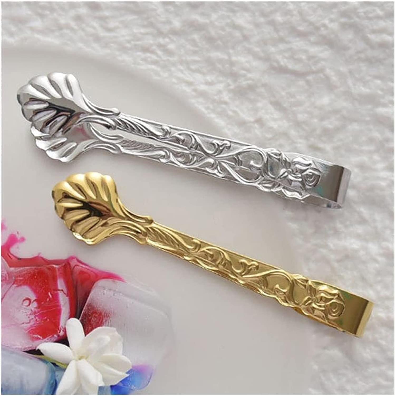 WIPPWER BARBECUE 2 pièces Pince à glaçons en Acier Inoxydable Pince à Glace Pain Nourriture BBQ Pince Barbecue Pince Pince à Glace Barre d'outils Accessoires de Cuisine Pinces(Silver)