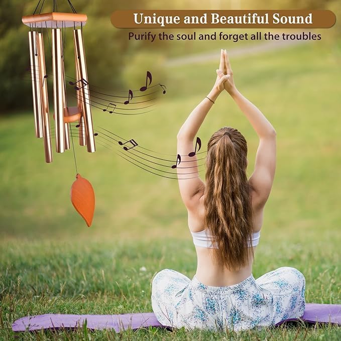 Image of Wind Chimes for Balcony & Home Decor, Metal Tubes Hanging Bells with Melodious Sound, Outdoor Garden Wind Chime, Sympathy Memorial Hanging 6 Pipe Decorative Wind Chime for Positive Energy