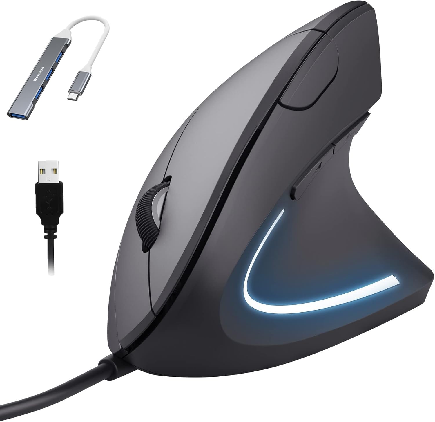 Ergonomiczna Pionowa Mysz Przewodowa, Zapobiega Zespołowi Dłoni Myszkowe/Łokieć Tenisisty (RSI), 1200/1800/2400/3600 DPI, LED, 1,8 m Przewodowa, Mysz Praworęczna dla PC, Laptopa i Maca