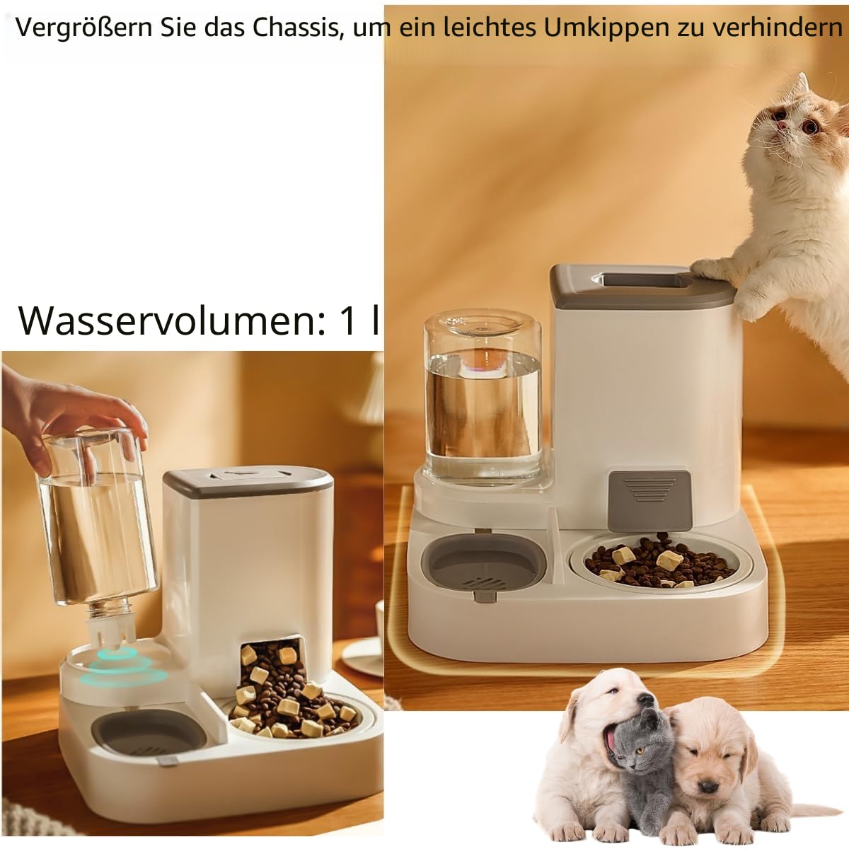 Automatischer Katzen Futter- & Wasserspender (2,2L + 1L) – 2-in-1 Kombi mit Edelstahlschale – Hygienisch & Praktisch