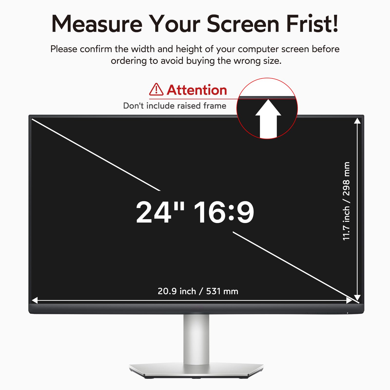 BERSEM Abnehmbarer Computer Blickschutzfolie 24 Zoll für 16:9 Monitor, Anti Glare, Blaulicht Filter, Anti-Spy, Anti-Scratch