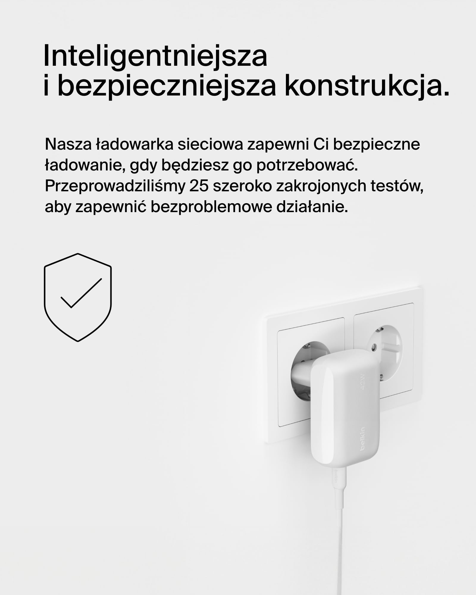 Belkin BoostCharge ładowarka USB 42 W z 2 portami, ładowarka USB C + USB-A; szybkie ładowanie do iPhone 16, 16 Plus, 16 Pro, 16 Pro Max, 15, 14, 13, Galaxy S24, S23, Plus, Ultra, iPad, AirPods, biała