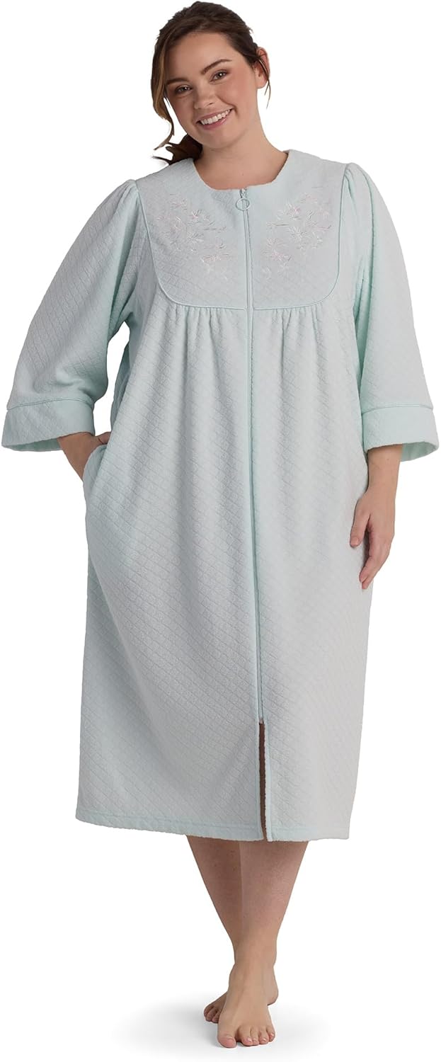 Miss Elaine Women's Brushed Back Terry Long Robe, Zipper Robe, Sleepwear and Loungewear - Image 3