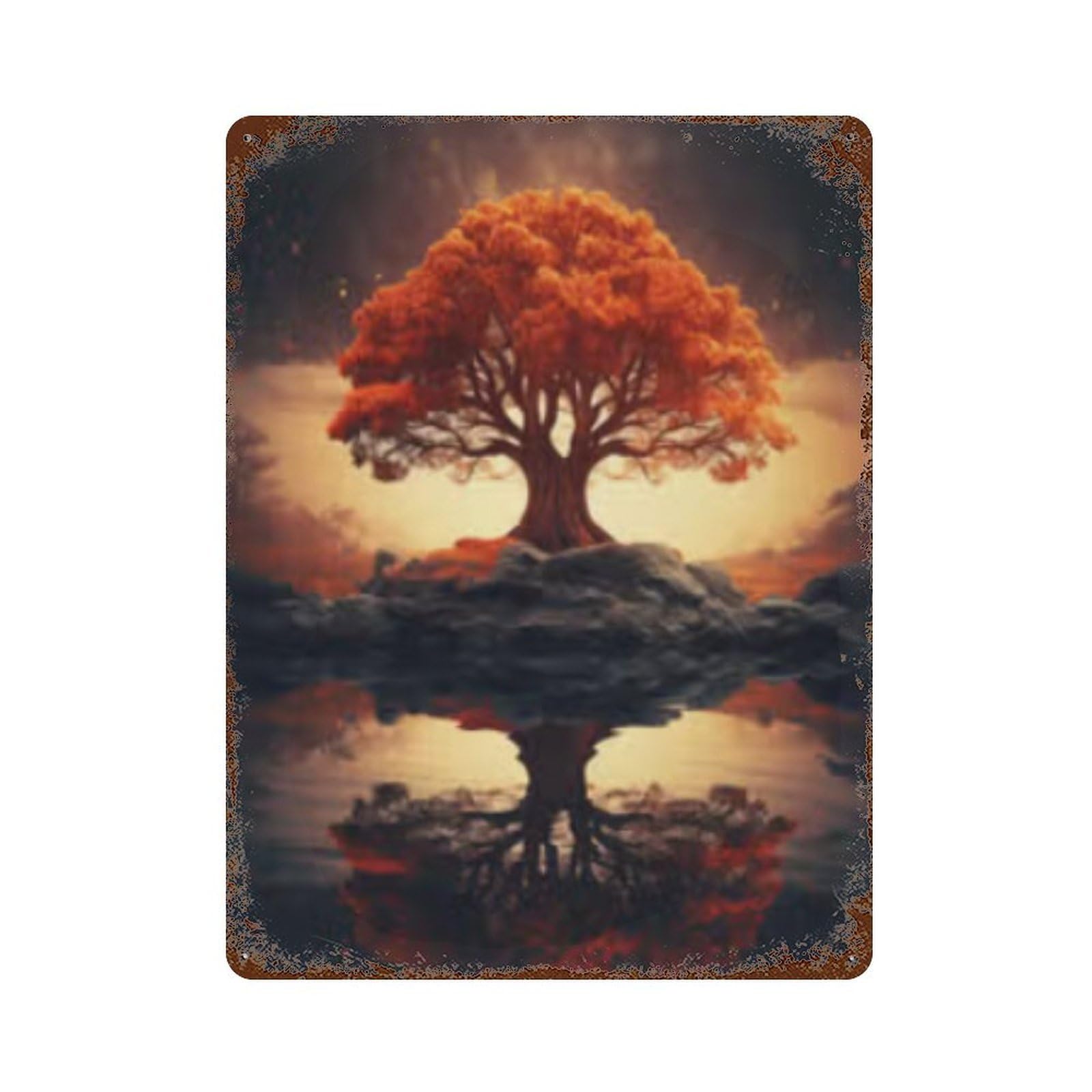 Garage Style The Autumn Tree Of Life Distressed Metal Wall Sign 15.7"x11.8", Novelty Wall Decor for Bar And Workshop