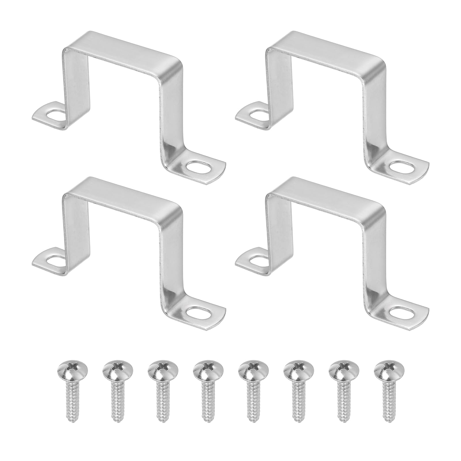 sourcing map 4pcs 2" x 2" Square Pipe Clamp, 304 Stainless Steel U Shaped Connector Bracket Heavy Duty Tube Strap Buckle with Self-Tapping Screws for Tube Installation