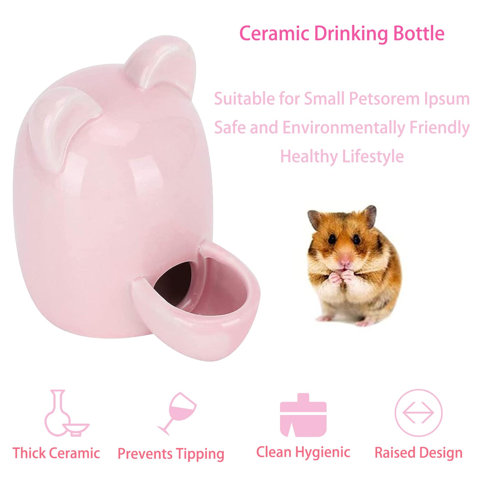 Bottiglia d'Acqua e Ciotola in Ceramica per Criceti, Silenziosa e Stabile per Cincillà, Cavie, Ricci, Uccelli (Rosa, 300ml)