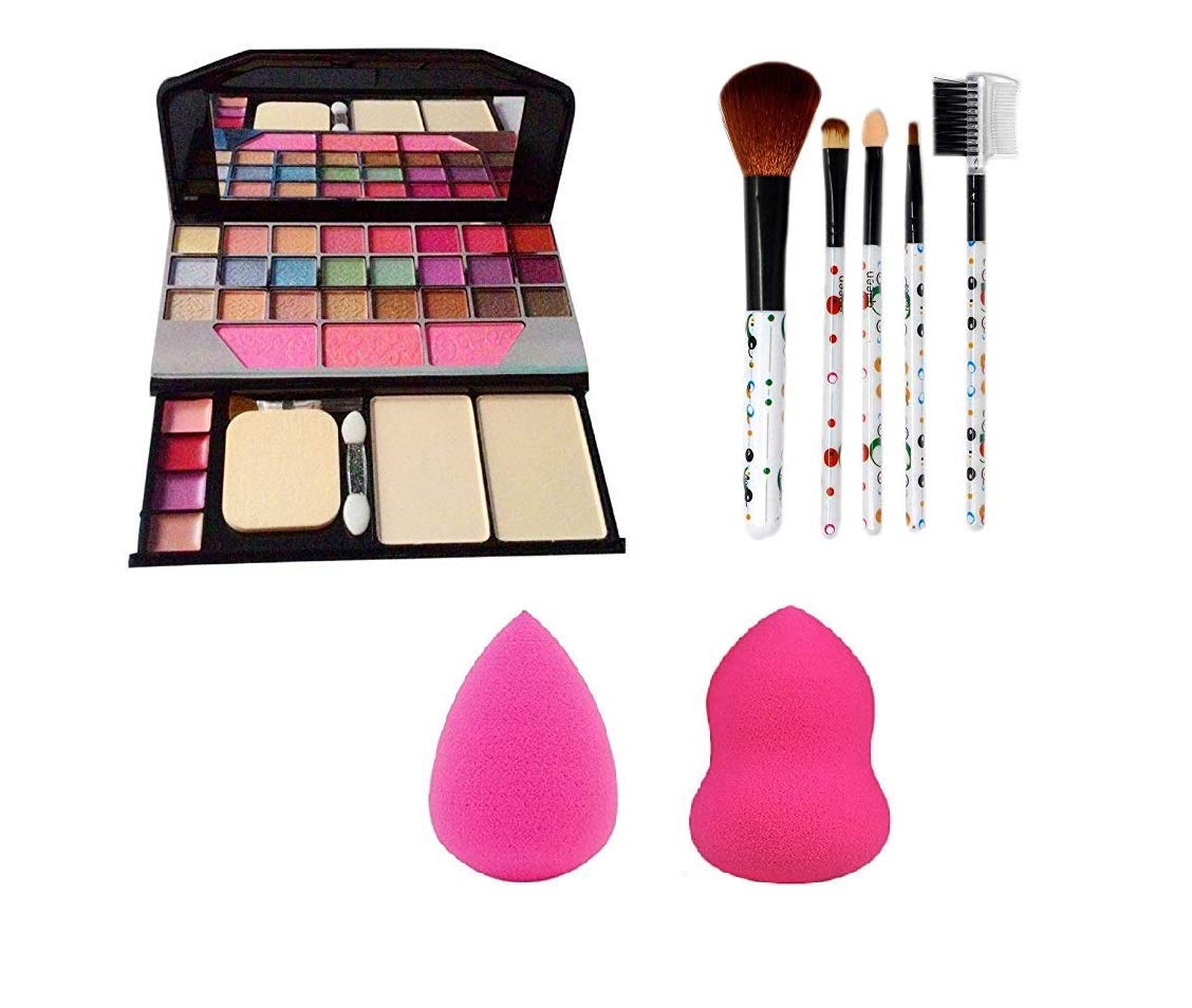 6155 Makeup kit + 5 Pieces Makeup Brush + 2 Pieces Blender Puff Combo