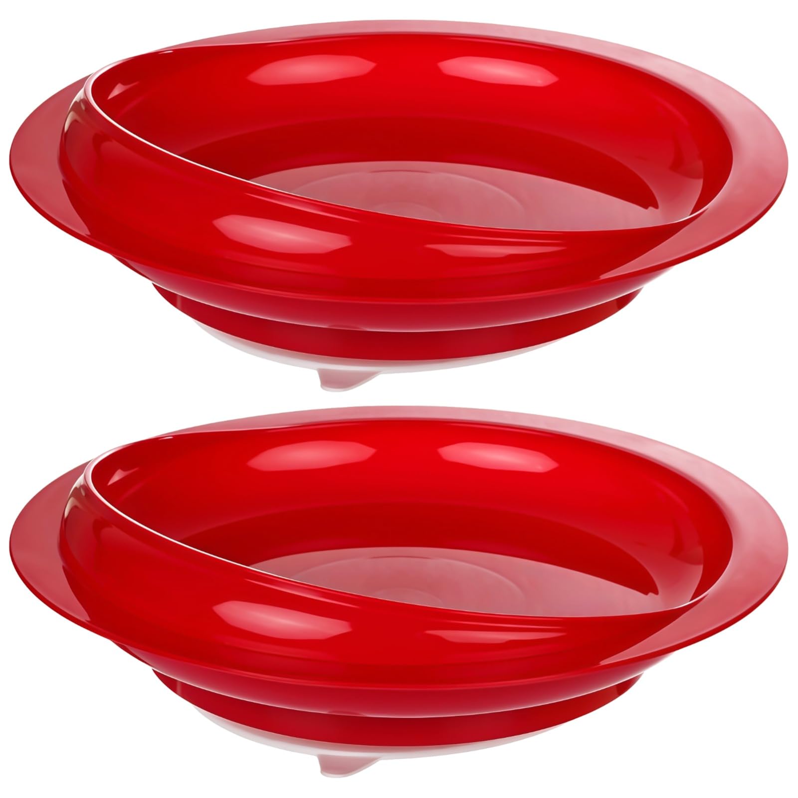 Packool Red 2 Pcs Elderly Scoop Plates, Elderly Assistive Dining Plates With Suction Base, Non-Slip, Easy Scooping, Microwave And Dishwasher Safe, Senior Disabled Tableware