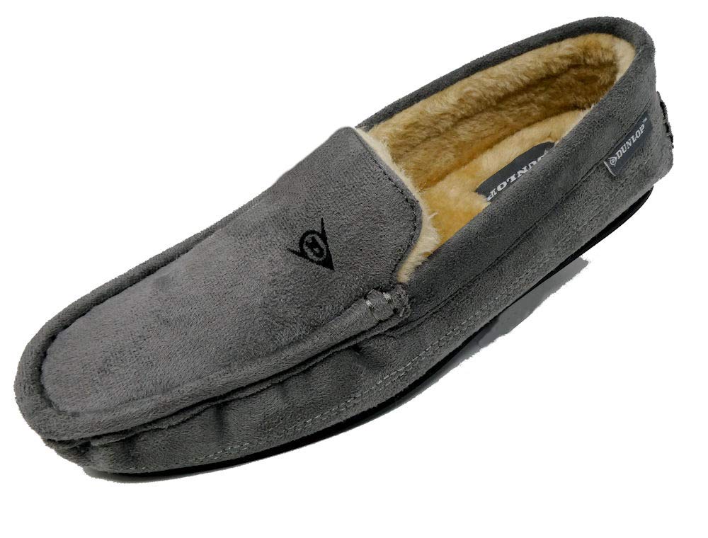 DUNLOPMens Famous Lewis Moccasin Slippers with Faux Sheepskin Lining