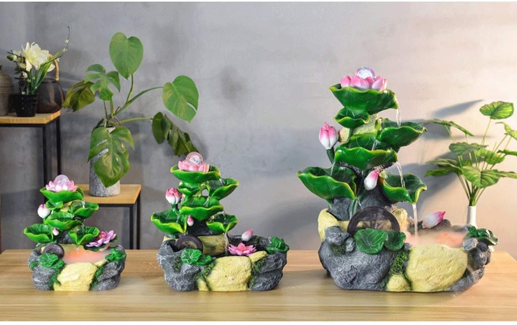 Outdoor Water Fountain Tabletop Water Fountain Desktop Fountain Resin Lotus Lotus Leaf Layer Stack Waterfall Decorative Fountain with Atomizer Feng Shui Water Fountain Fish Ta