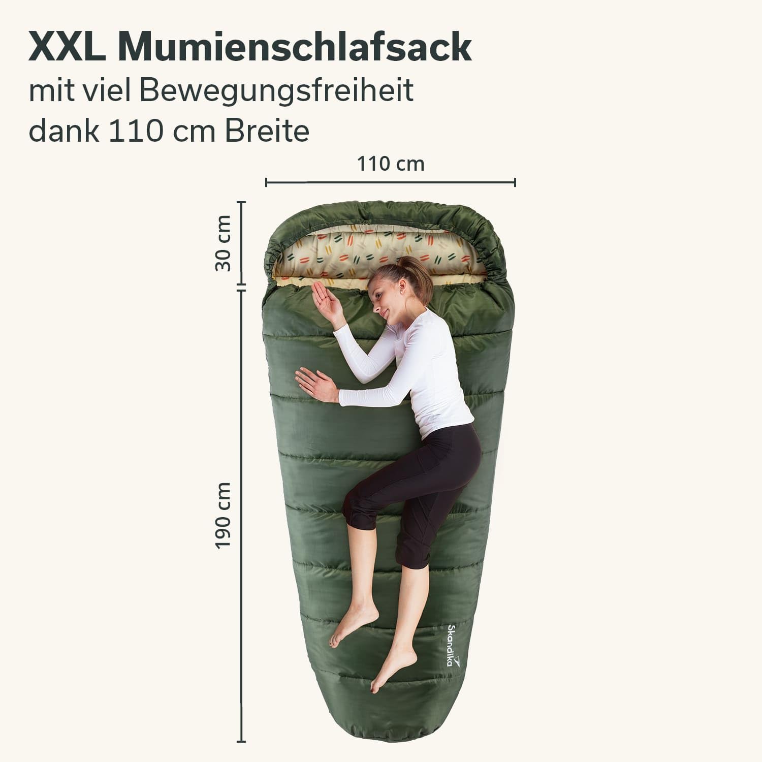 Skandika Schlafsack Vegas | XXL Mumienschlafsack mit/ohne Polycotton Innenfutter, für Erwachsene, koppelbar, Doppelschlafsack, 3 Jahreszeiten, bis -12°C, 220 x 110 cm | Winter Outdoor Camping Wandern