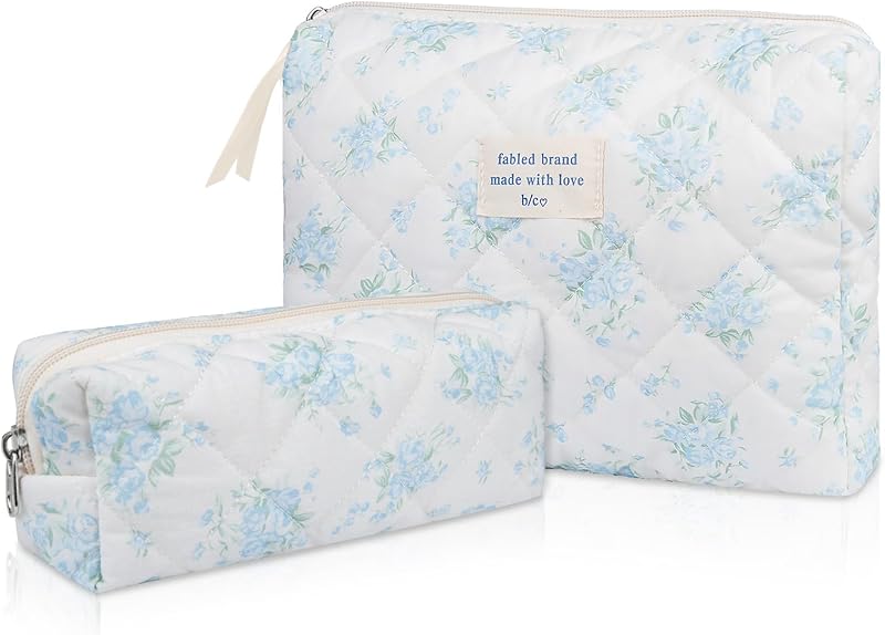 Necessaire de maquiagem Gosect com 2 unidades, estojos cosméticos florais em algodão, Blue Rose