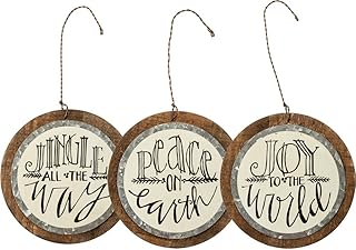 Primitives by Kathy Tin 4 Inches Diameter Metal/Wire/Wood Barn Ornament Set of 3