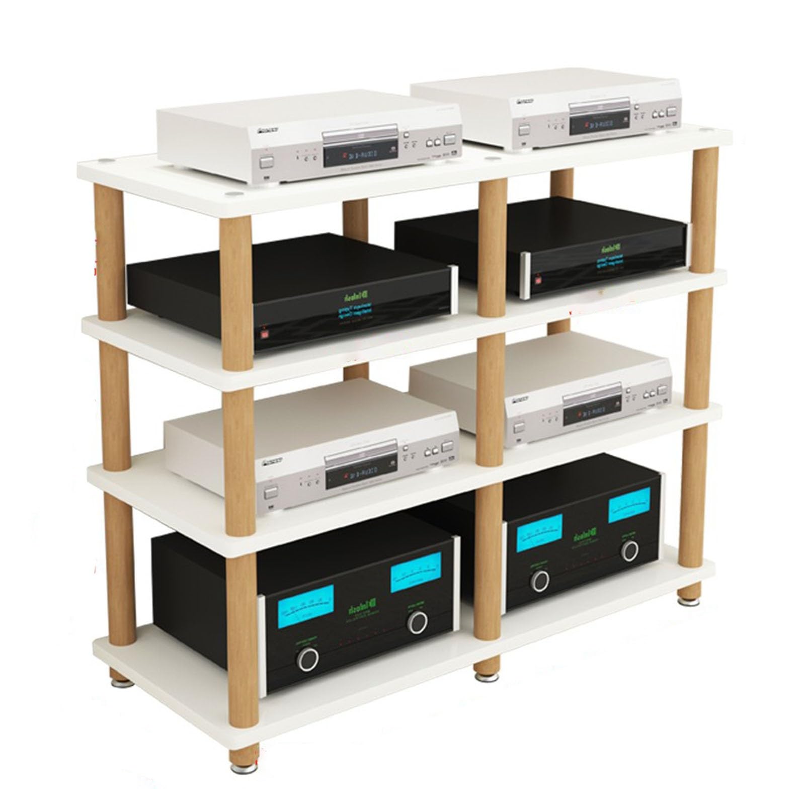 Estante para amplificador de doble ancho de alta resistencia, soportes estéreo de 2, 3 y 4 niveles para equipos de audio HiFi DAC, gabinete de entretenimiento pequeño, patas de madera, centro de ent