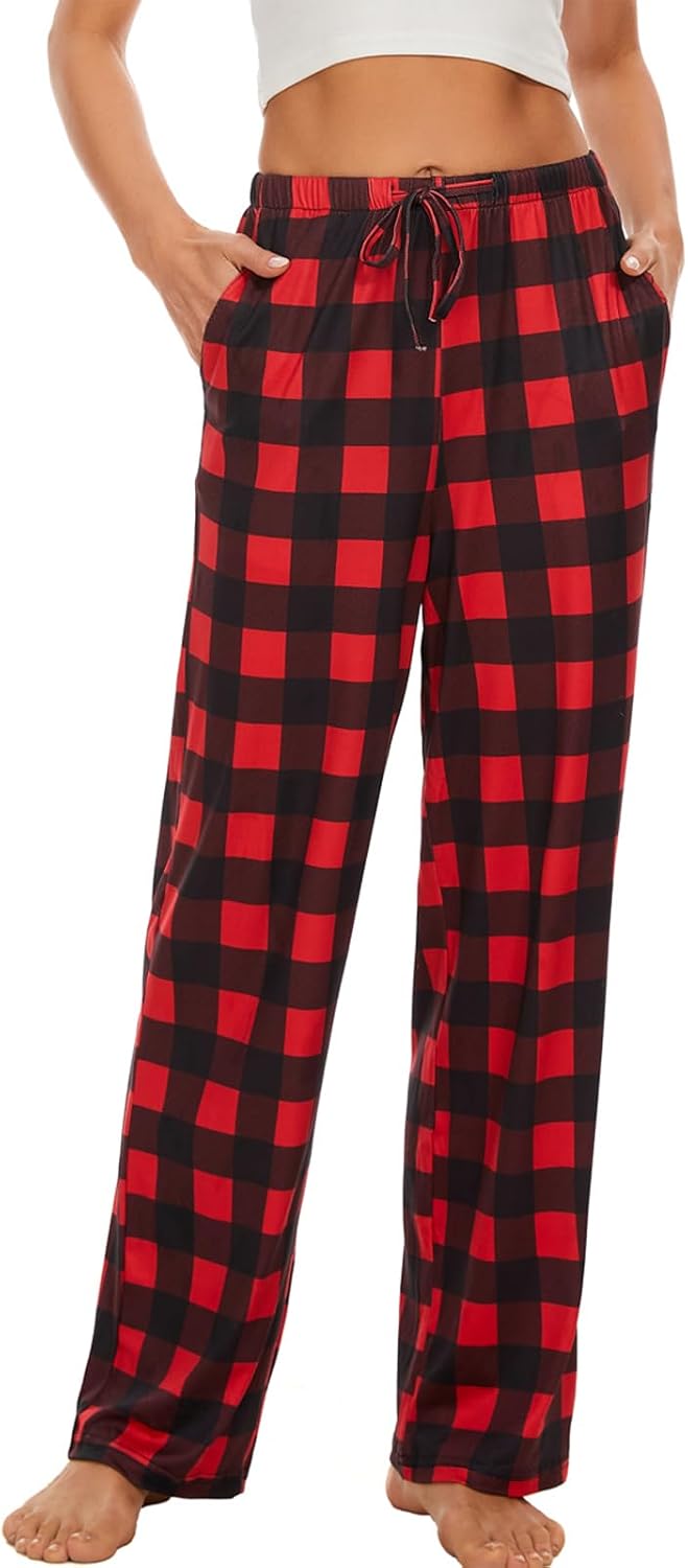 ROSA JUNIO Womens Pajama Pants with Pockets, Soft Drawstring Pajama Bottoms Women, Comfy Causal Sleep Lounge Pants