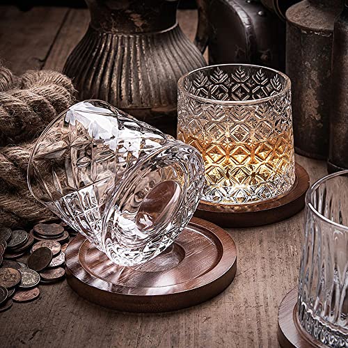 Gpyg Whiskey Glasses-Premium 10 Oz Scotch Glasses Set Of 4 With Wood Coasters, Spinning Old Fashioned Whiskey Glasses For Scotch, Bourbon, Liquor, Vodka, Cocktail, Rum #TOP2
