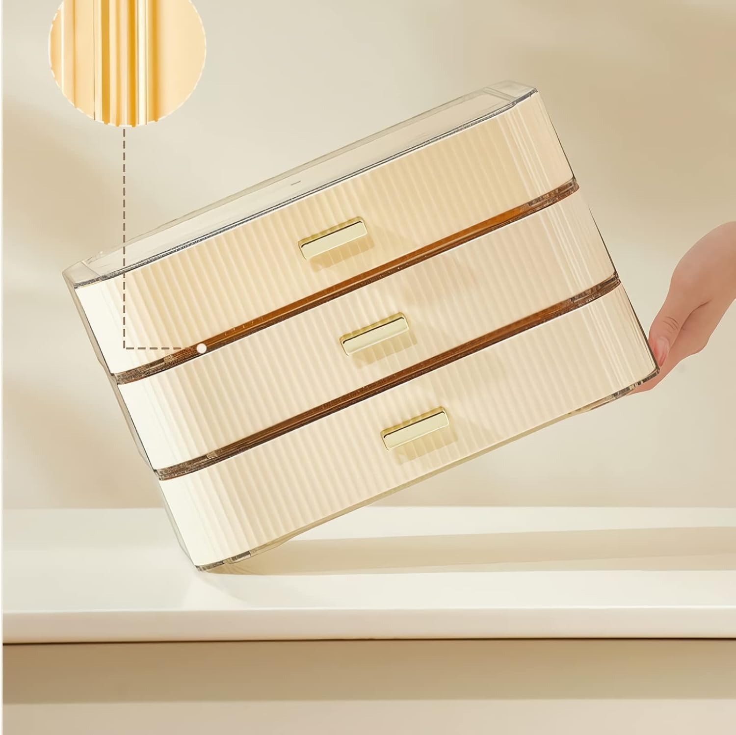 Makeup Organizer with 3 Stackable Drawers, Bathroom Vanity Organizers and Storage, Ideal for Desk and Dresser Countertops, Great for Cosmetics, skincare, Lipsticks, Nail Care