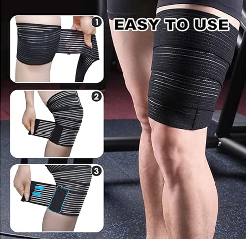 2 Pack Sports Knee Wraps, Extra Long Elastic Knee Brace Compression Bandage Brace Support Wrap Calf Pain Relief For Cross Training Wods, Gym Workout, Weightlifting, Running & Weight Training (Black) #TOP6