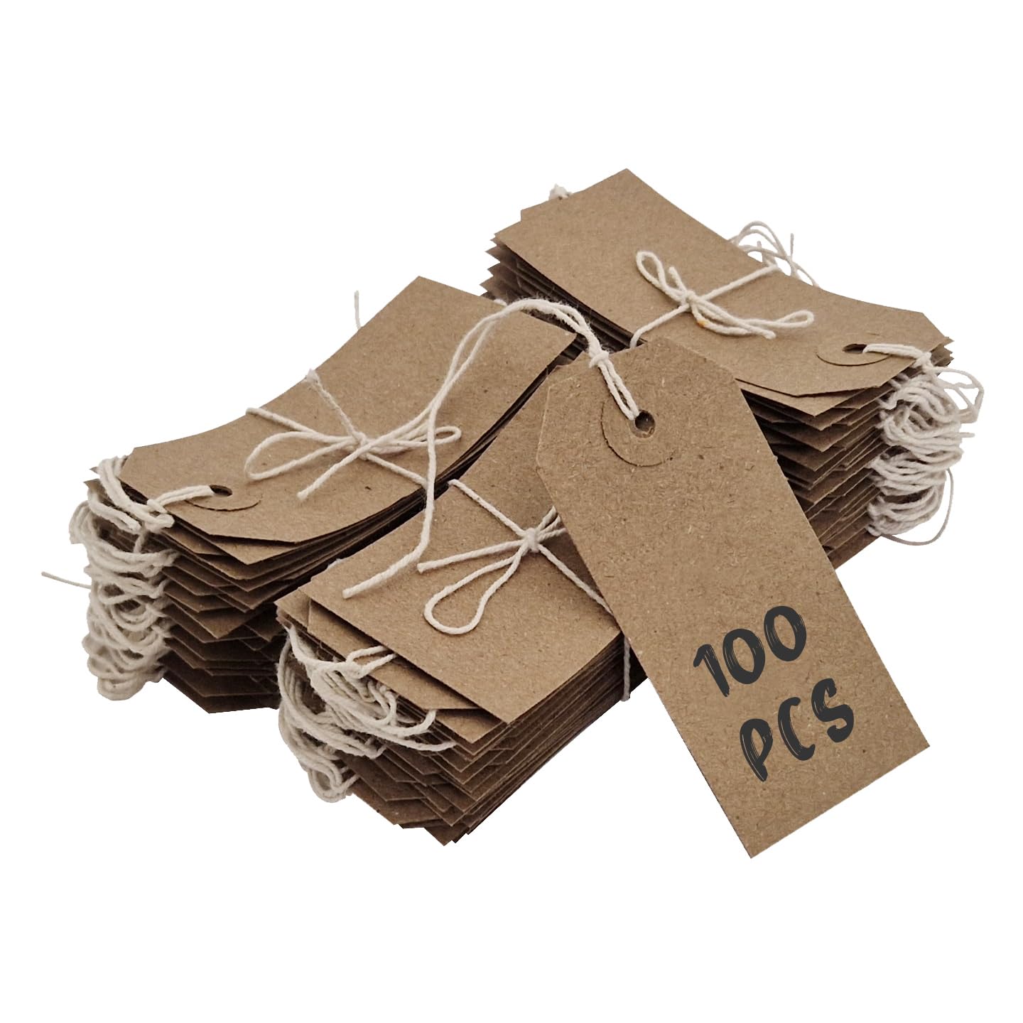 Swift Strung Tags Brown Reinforced Card Clothing Parcel Label String Hanging Gift Swing Tickets Kraft Hang Price Labelling 70mm x 35mm (Pack of 100) โ image 1