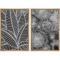 SIGNWIN Framed Wall Art Print Set Black and White Duotone Tropical Leaves Collage Nature Leaves Digital Art Modern Art Contemporary Edgy Dark for Living Room, Bedroom, Office - 16