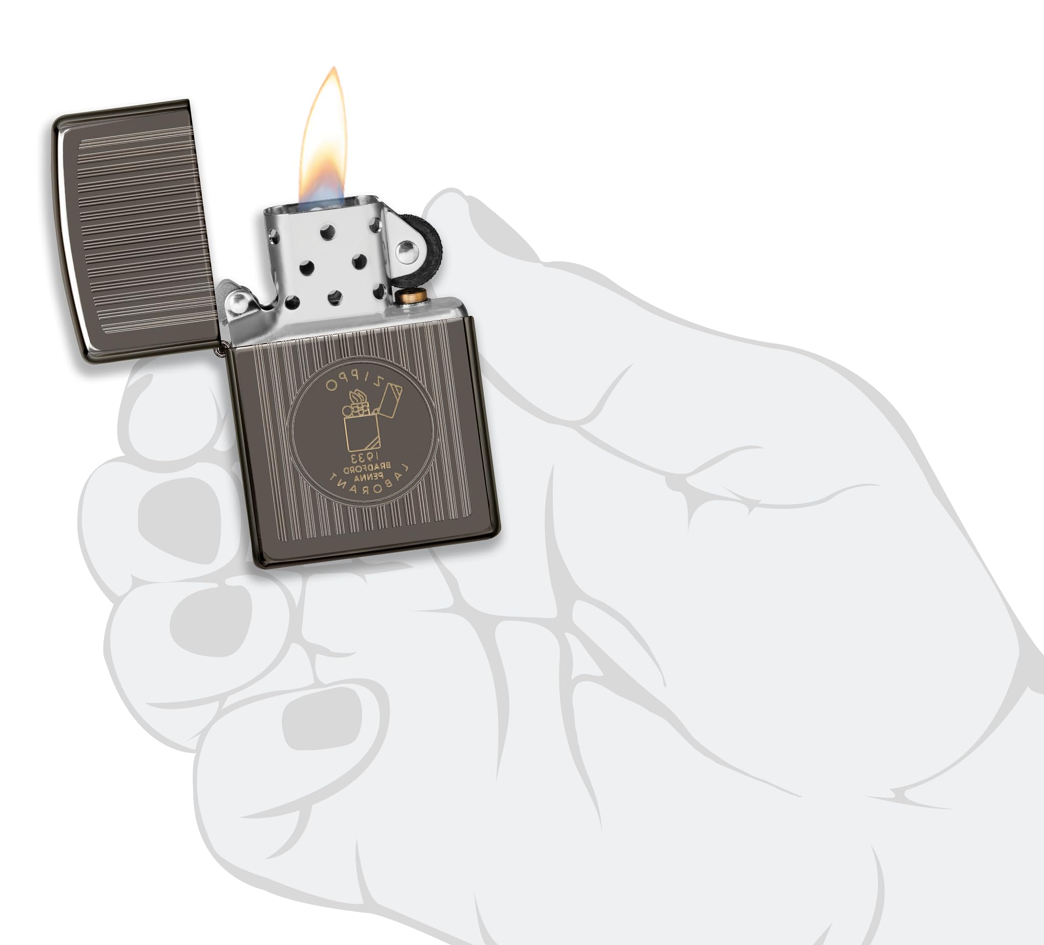 Zippo Sturmfeuerzeug - Founder's Day, Black Ice, Laser Two-Tone - Nachfüllbar - Wiederverwendbar - Windfestes Design - Geschenkbox - Made in USA