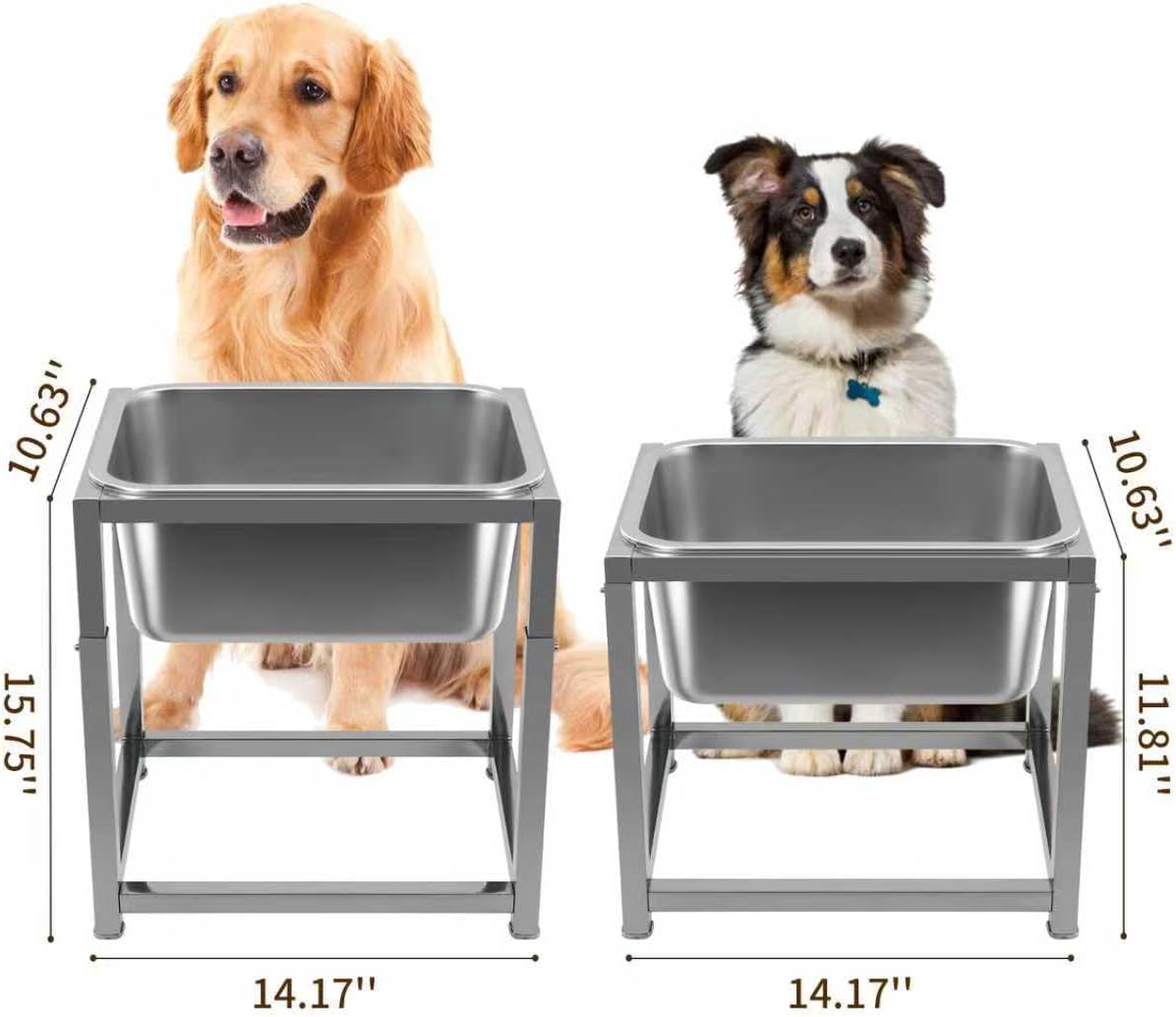 Elevated Dog Bowl Large Breed, 3 Gallons Stainless Steel Dog Bowls with Height Adjustable Raised Metal Stand 11.81'' - 15.75'' for Medium, Large Dogs and Gaint