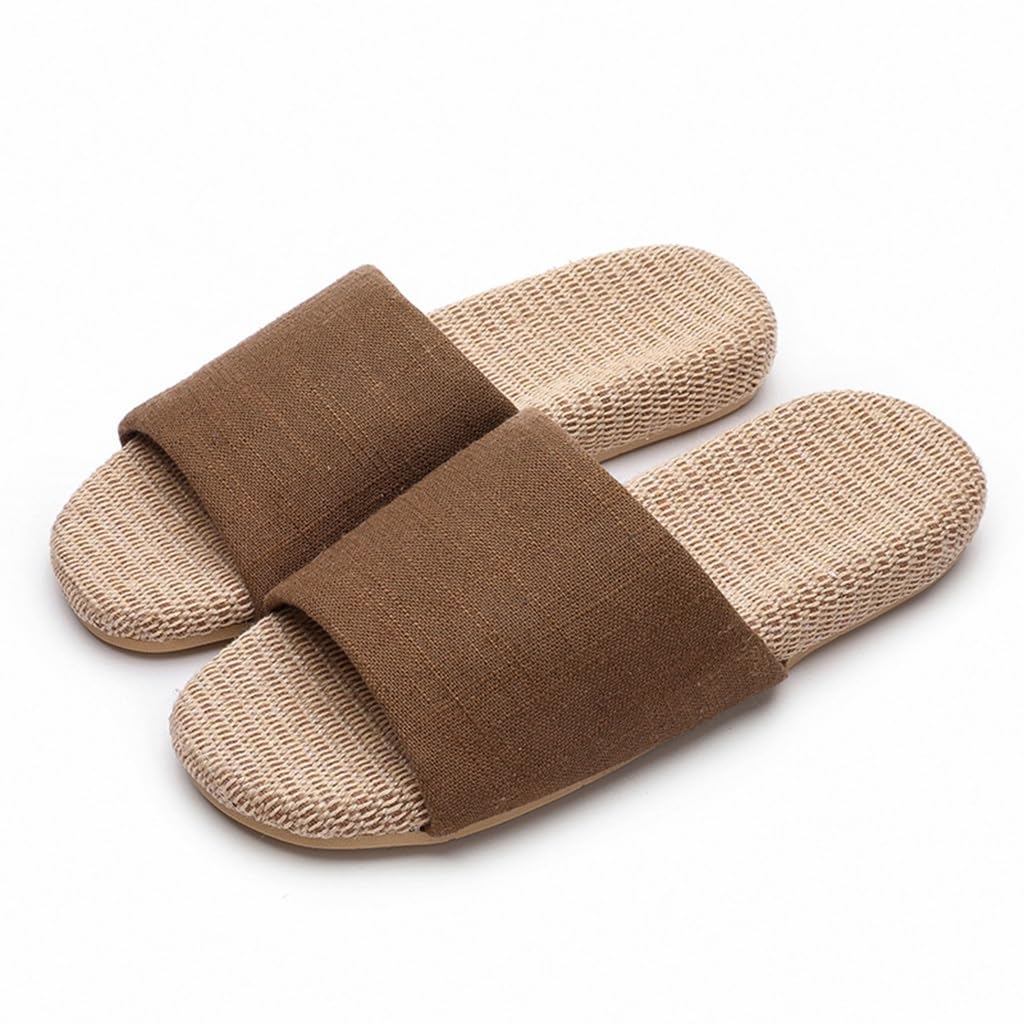 Zapatillas de Lino cómodas para Mujeres y Hombres para Mujer, Sandalias para el hogar con Punta Abierta para Interiores, Zapatos de Suela Antideslizante Suave de Lino (marrón, 36/37 EU)