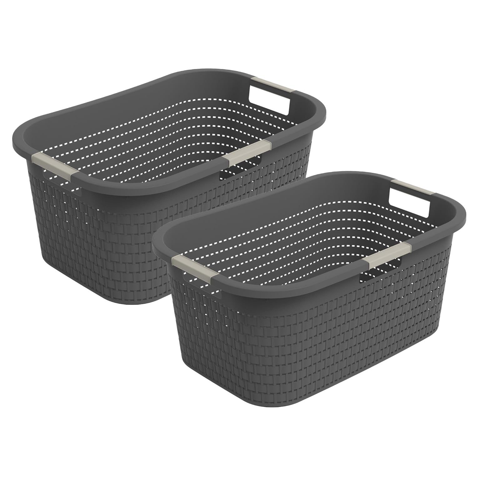 Rotho Country 2er-Set Wäschekorb 40l, Kunststoff (PP) BPA-frei, 40l (58.0 x 38.9 x 25.1 cm) (Anthrazit)