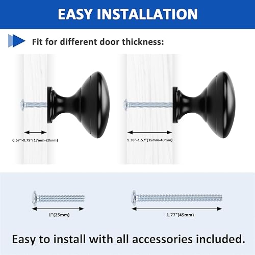 Miniatura 9 de Orger Paquete de 5 pomos de gabinete de cocina, pomos de cajón de cómoda, pomos de zinc negro mate, tiradores de cajón de cómoda, manijas de cajón